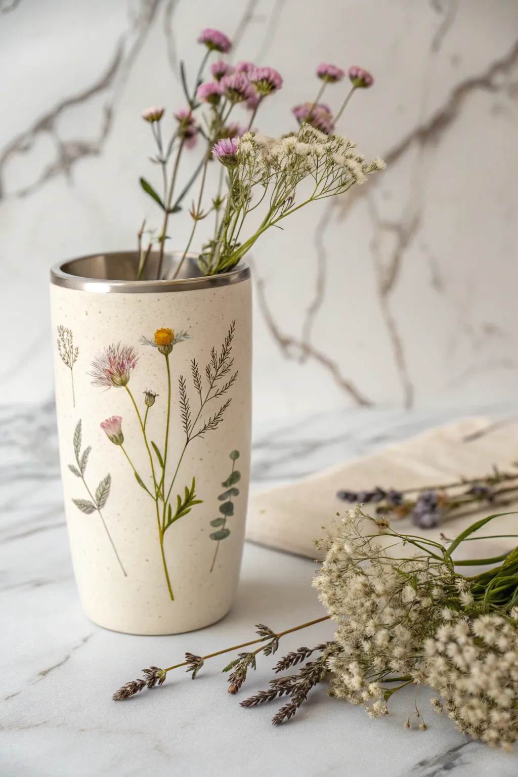 Elevate your floral displays with the timeless elegance of textured marble backgrounds.