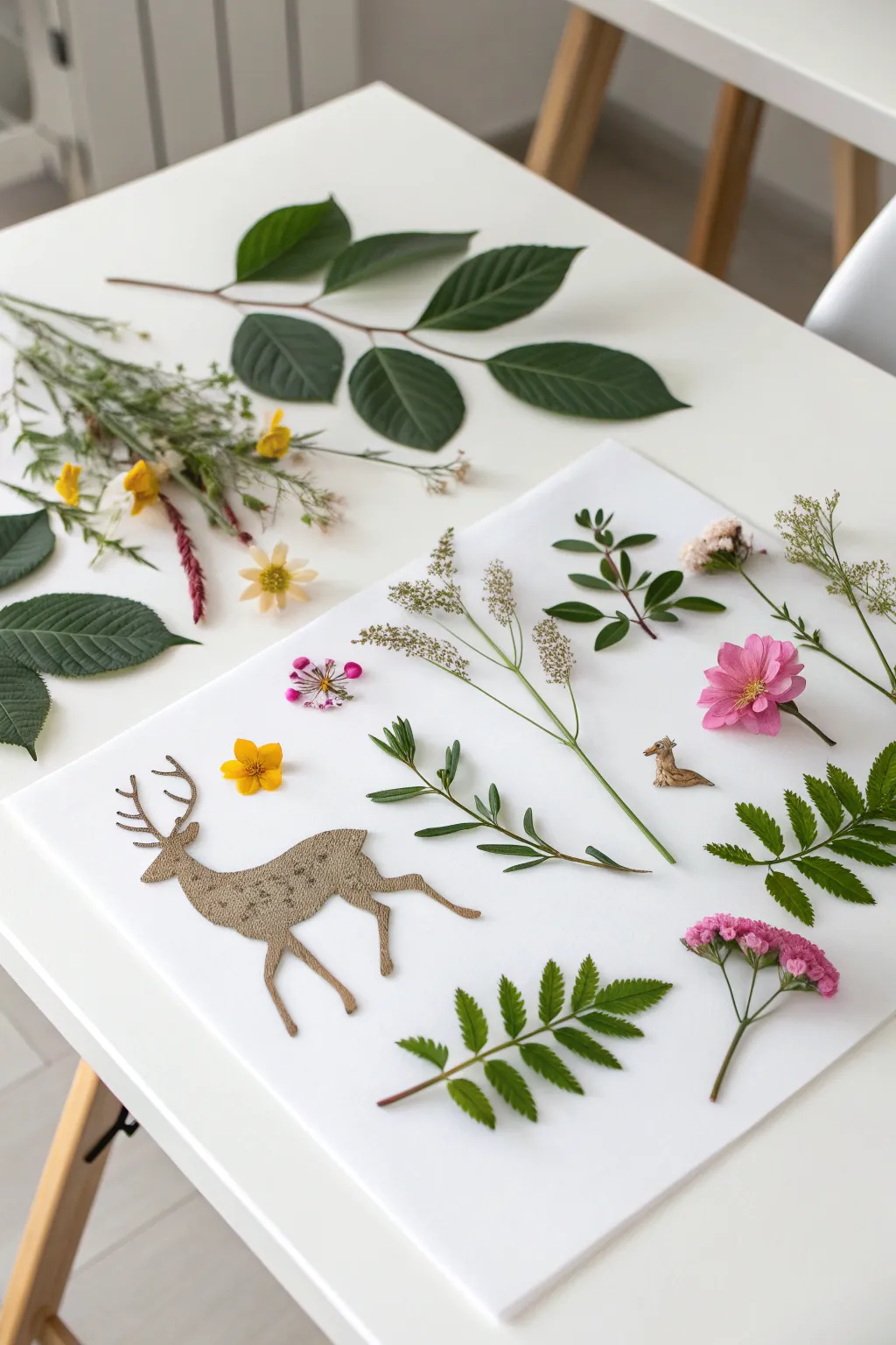 Craft a nature collage that celebrates simplicity and the beauty of the forest.