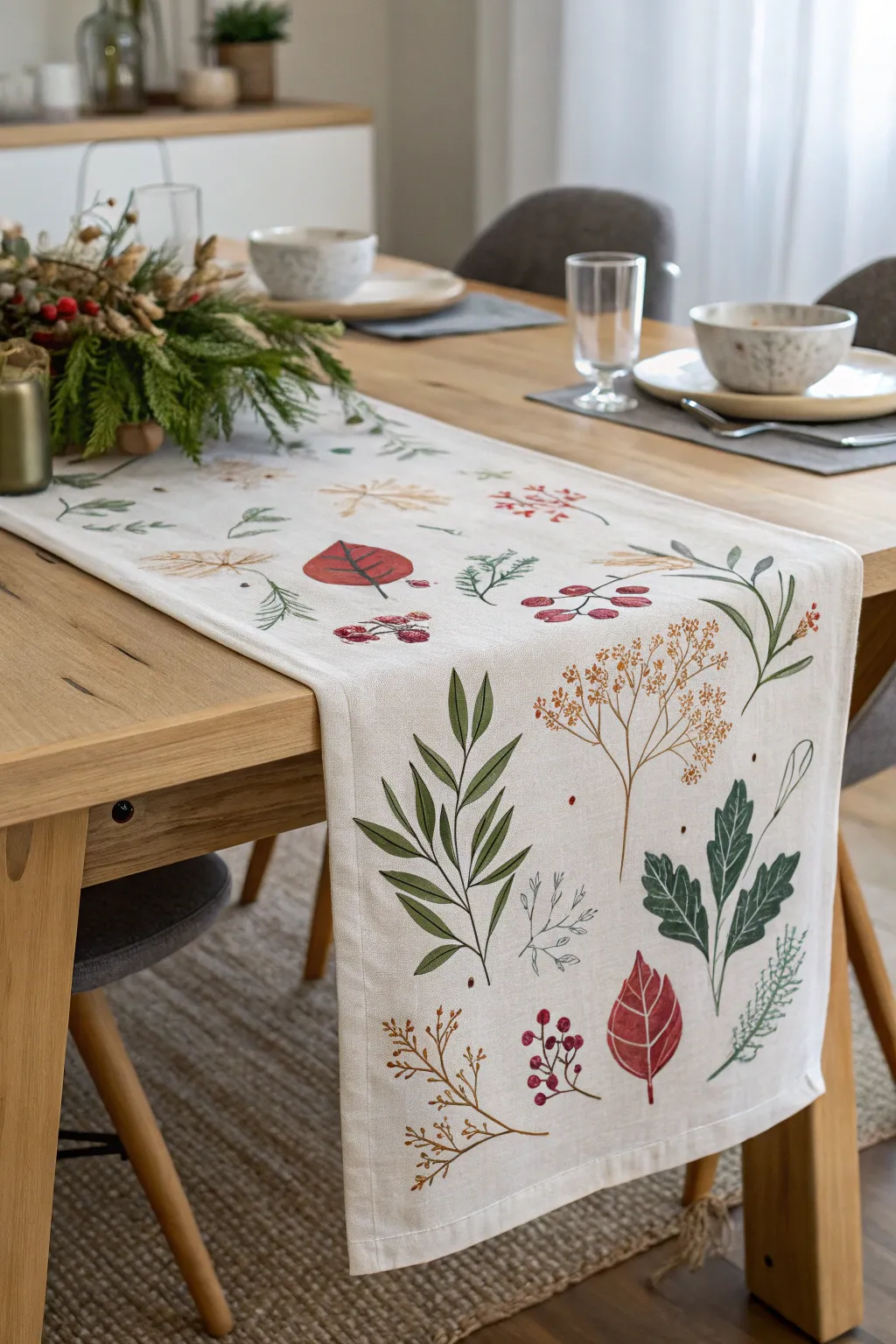 Elevate your dining space with a handcrafted seasonal table runner, blending minimalist design with natural beauty.