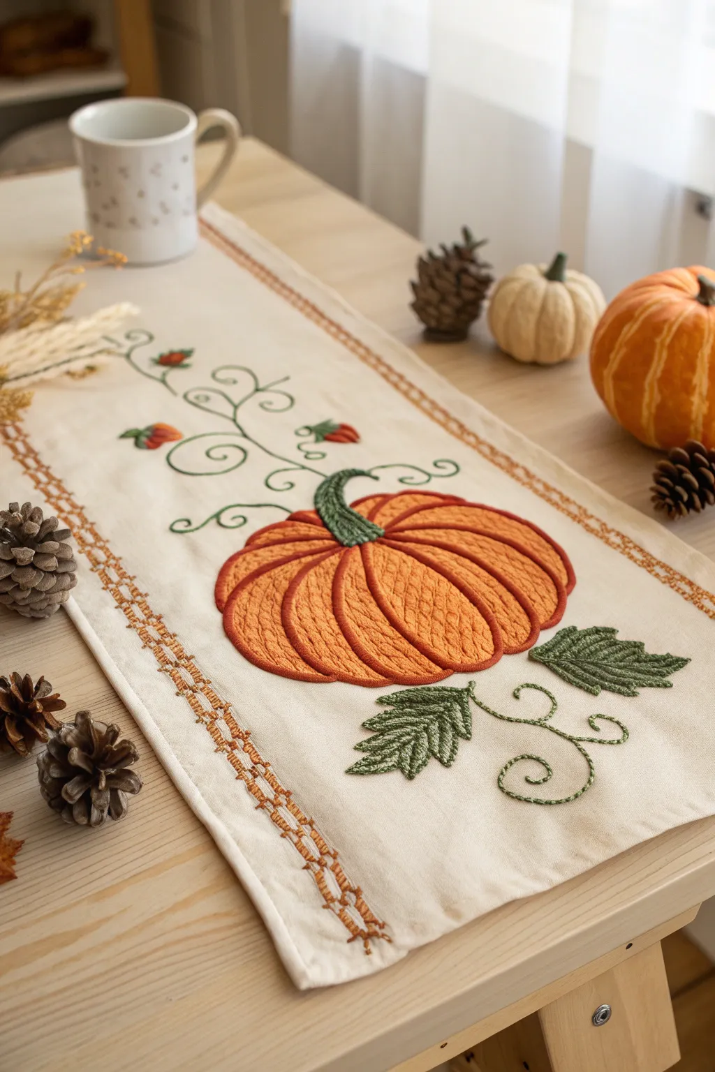 Embrace the warmth of fall with artisanal embroidery that brings seasonal charm to your home decor.