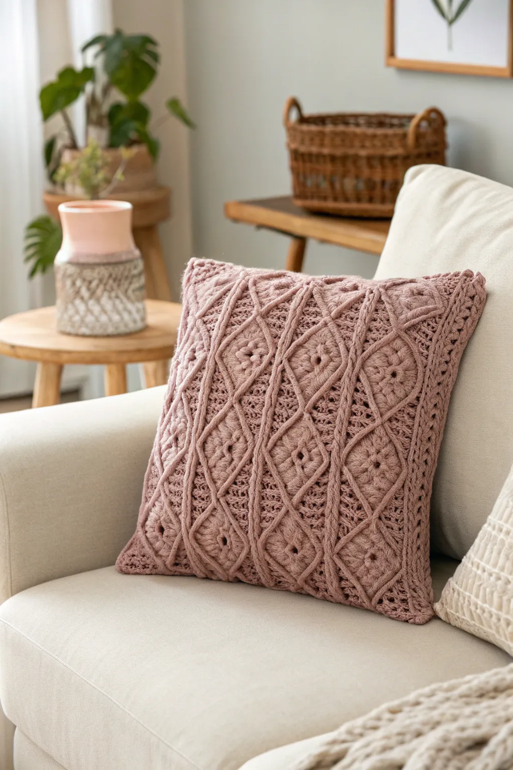 Add cozy texture to your space with these charming chunky knit-look crochet pillows!