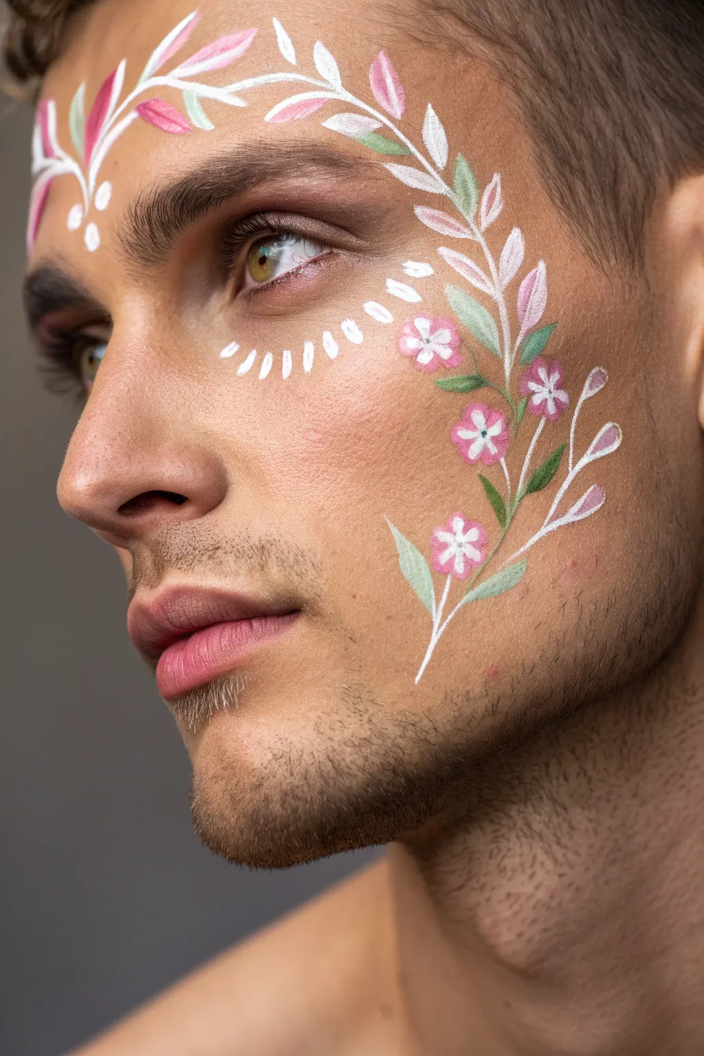 Elevate your game day style with elegant floral face paint accents.