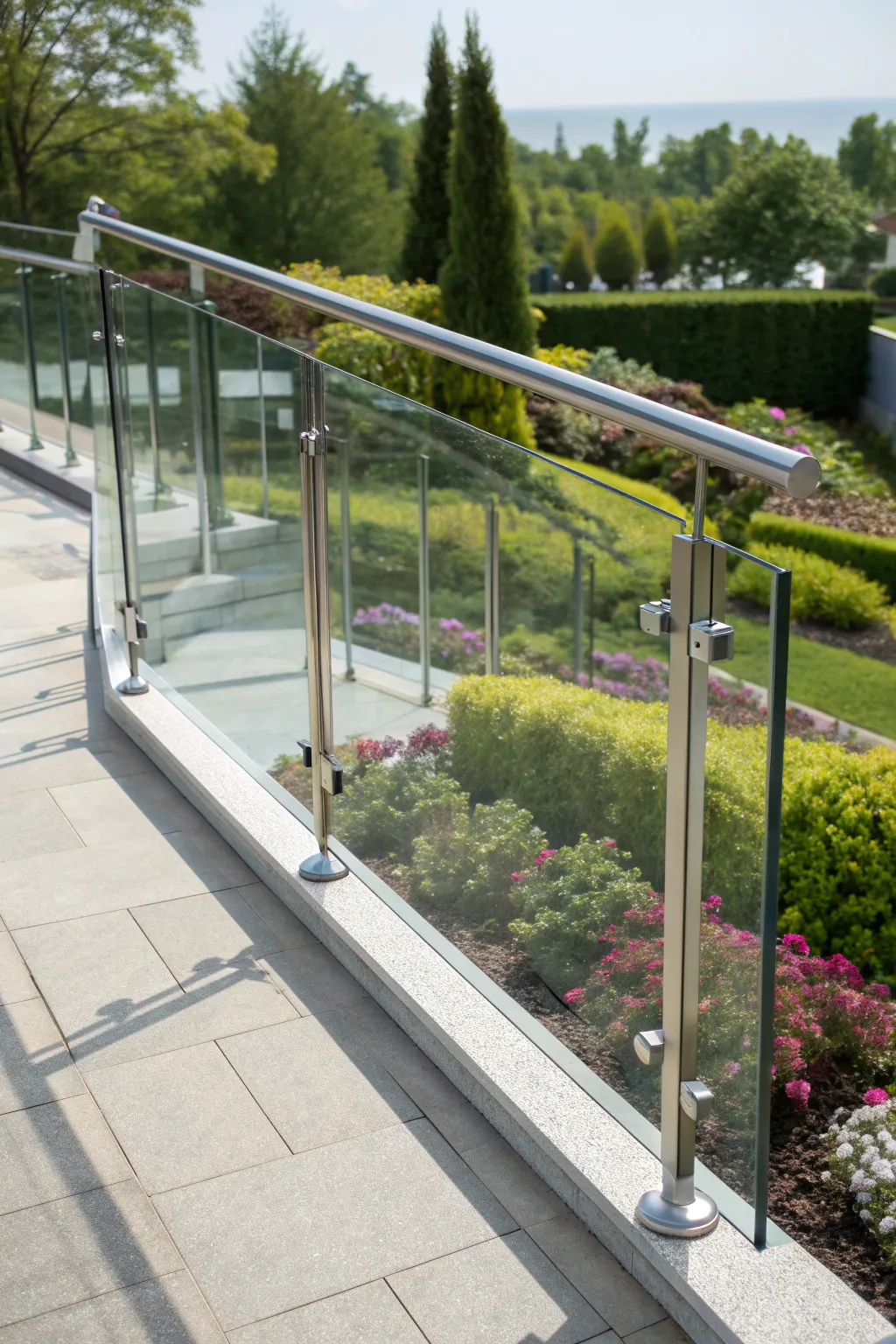 Elevate your garden experience with modern glass panel handrails for unobstructed views and sleek style.