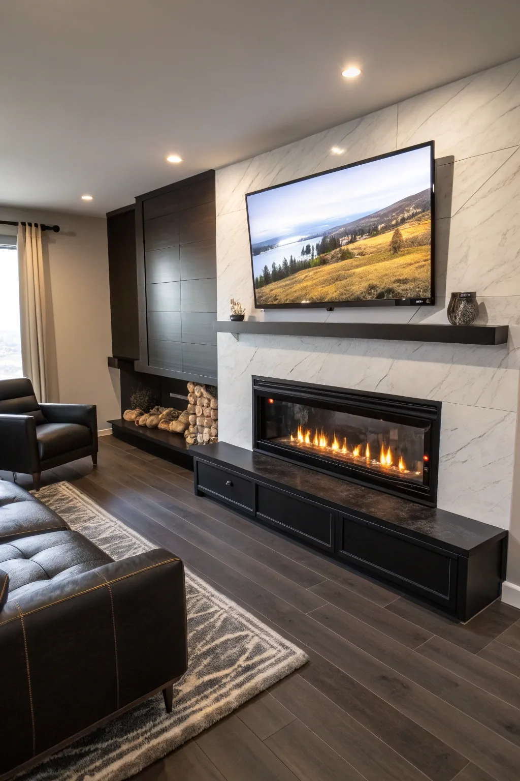 Elevate your living space with a sleek gas fireplace and mounted TV—perfect for stylish movie nights.