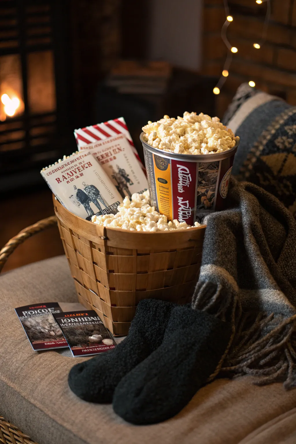The ultimate movie night gift basket for him - comfort and classic films in one stylish package.