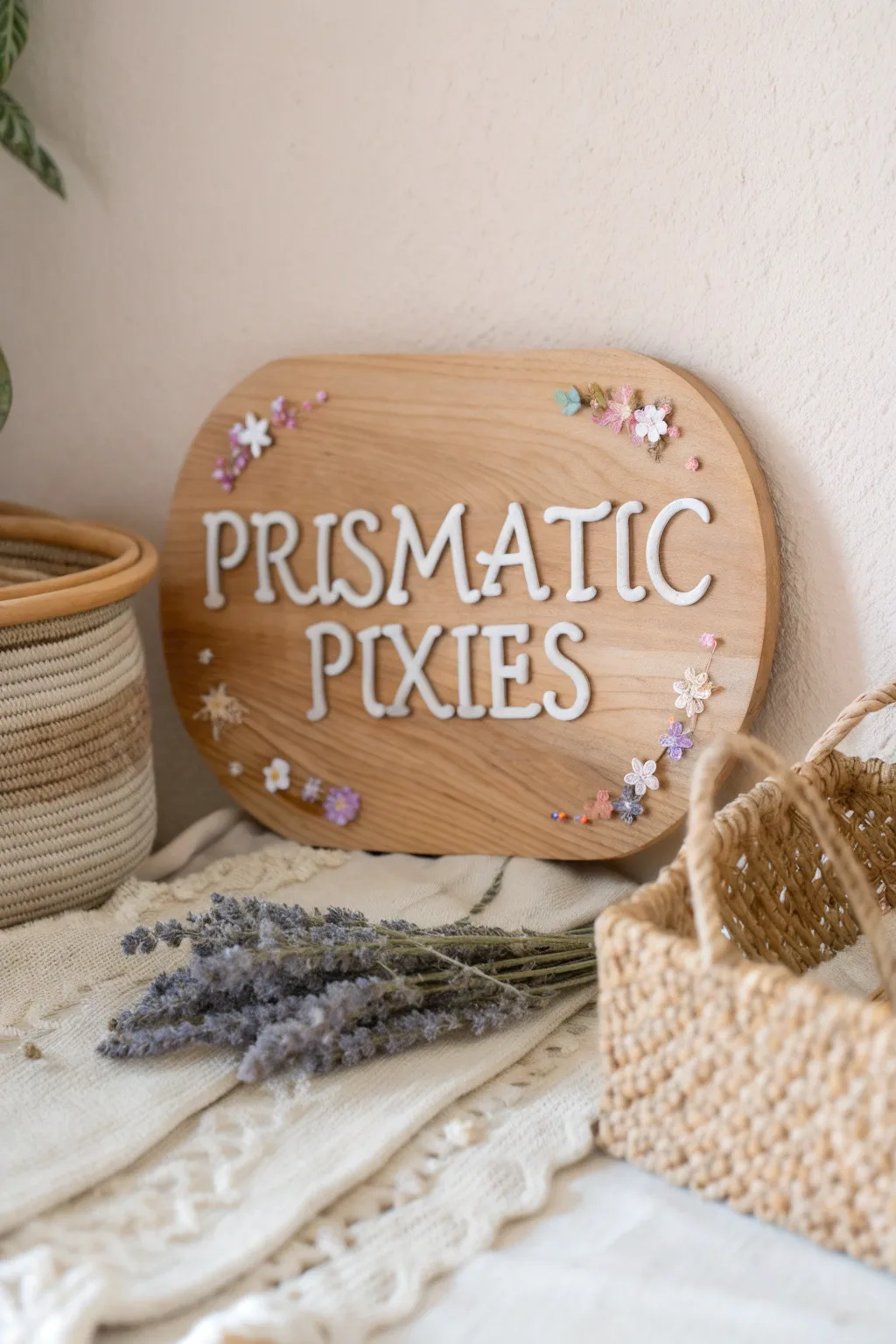 Add a touch of fairytale magic with the enchanting 'Prismatic Pixies' name plaque. Perfect for a dreamy kids' room!
