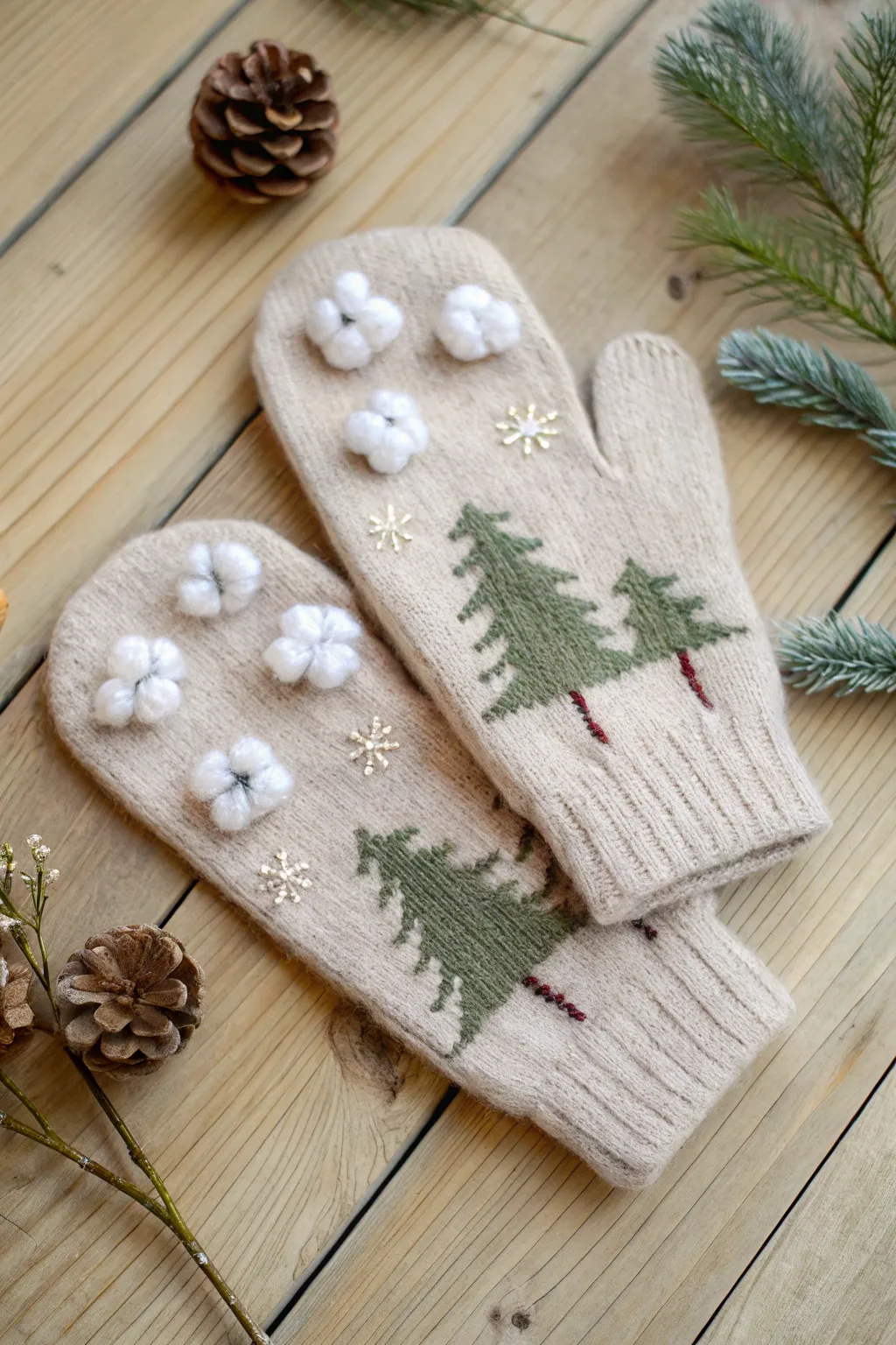 Embrace the season with handcrafted Winter Wonderland Mittens, where simplicity meets natural beauty.