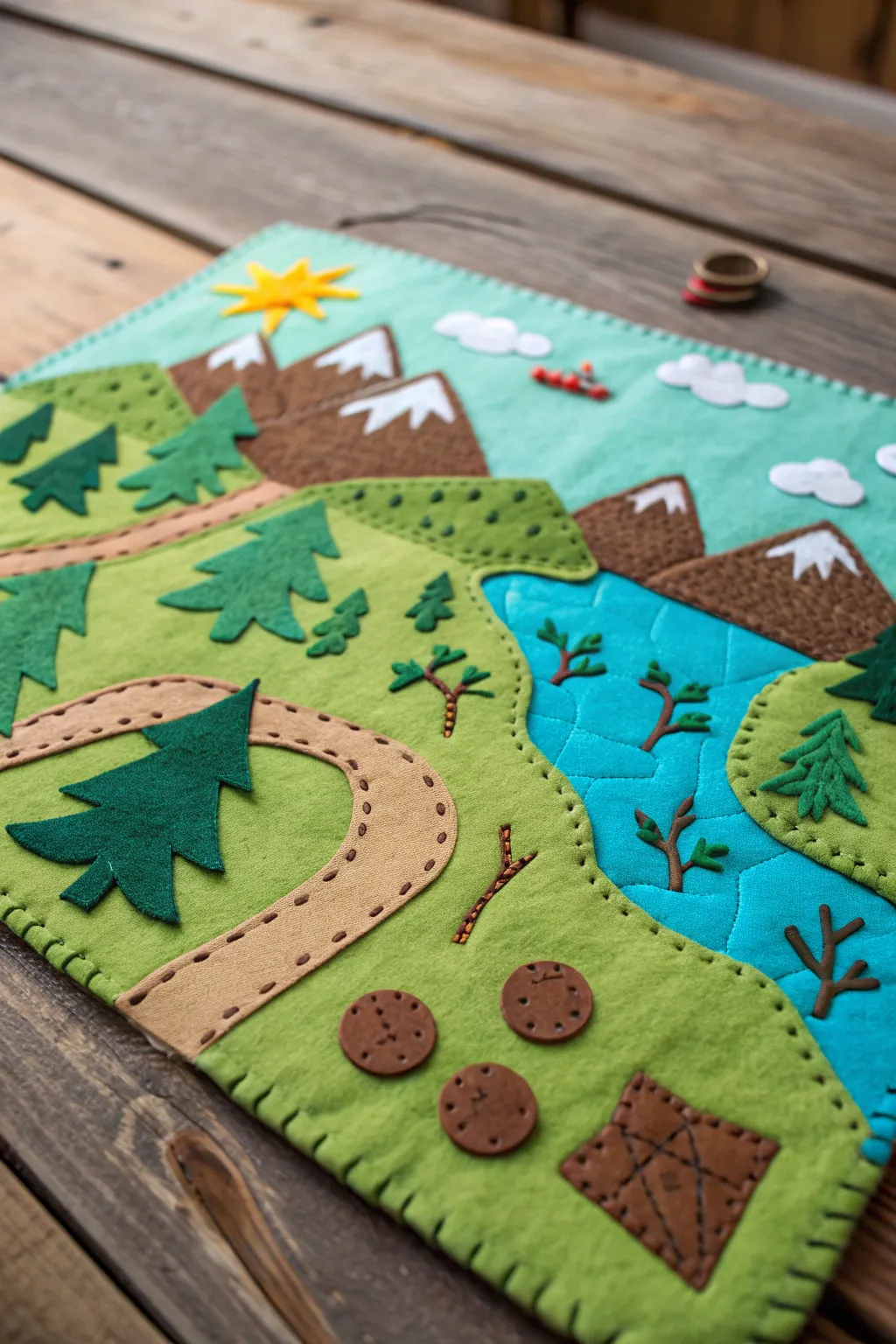 Embark on an adventure with this handcrafted felt journey map, where every texture tells a story.