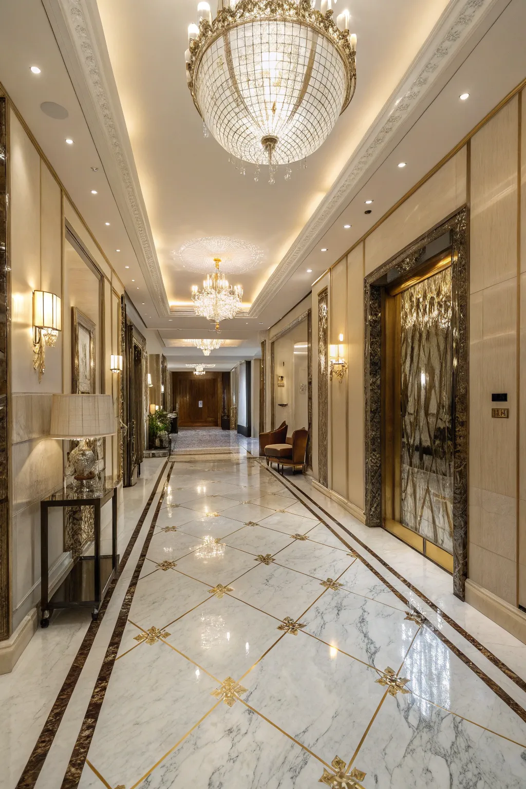 Marble-effect tiles exude luxury and sophistication.