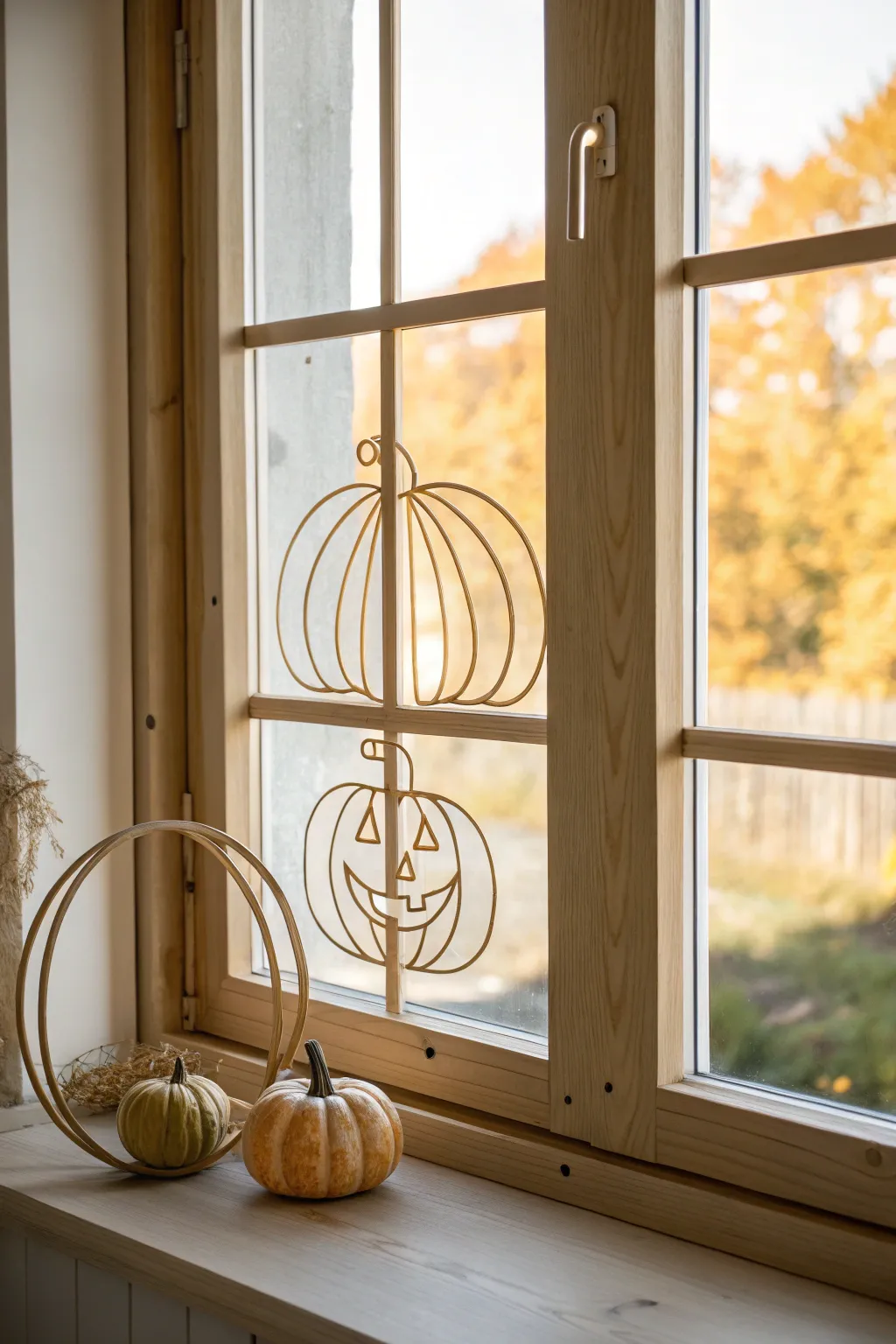 Illuminate your windows with this charming jack-o'-lantern decoration, perfect for a minimalist Halloween vibe.