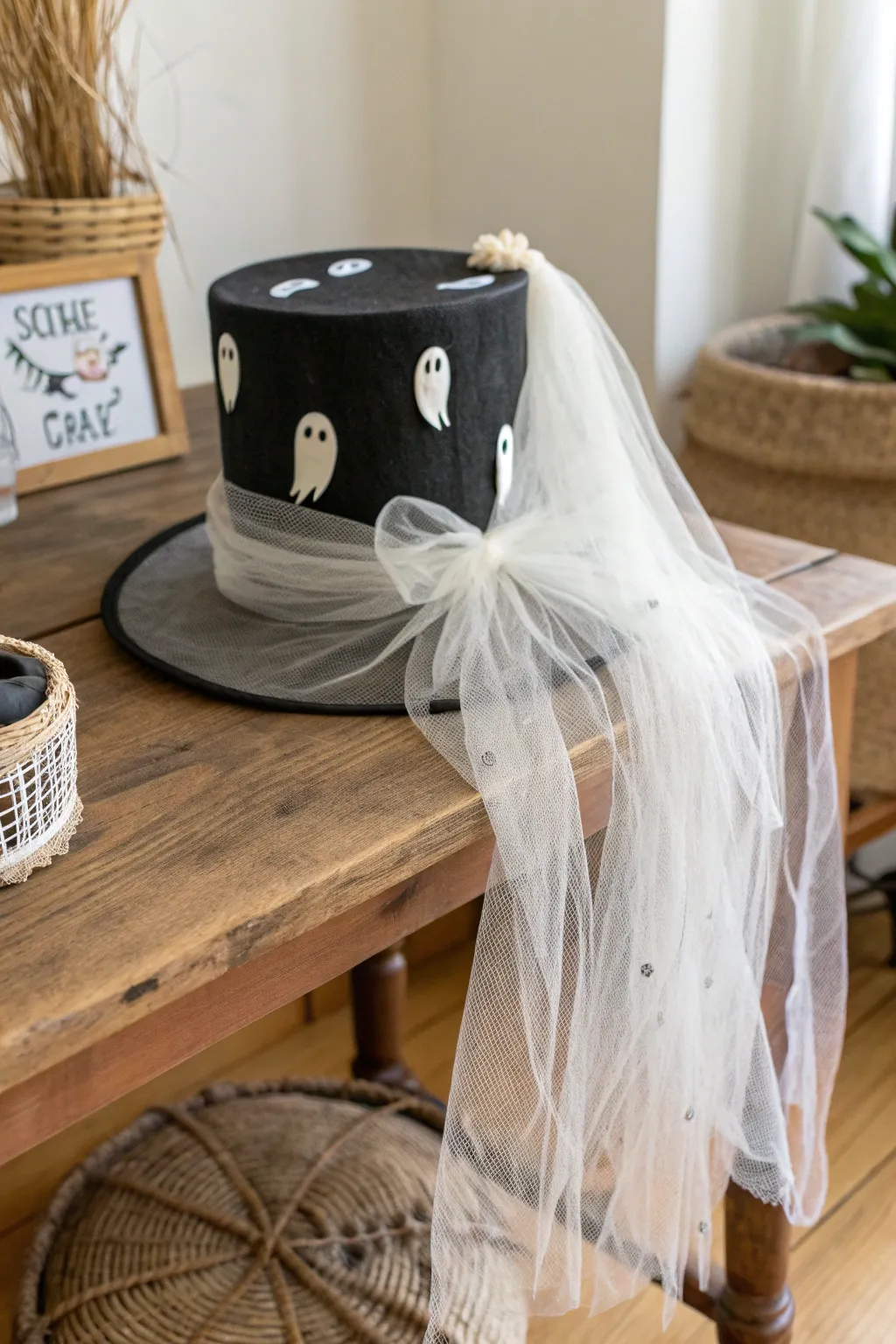 Elevate your Halloween style with a ghostly top hat that whispers elegance and mystery.