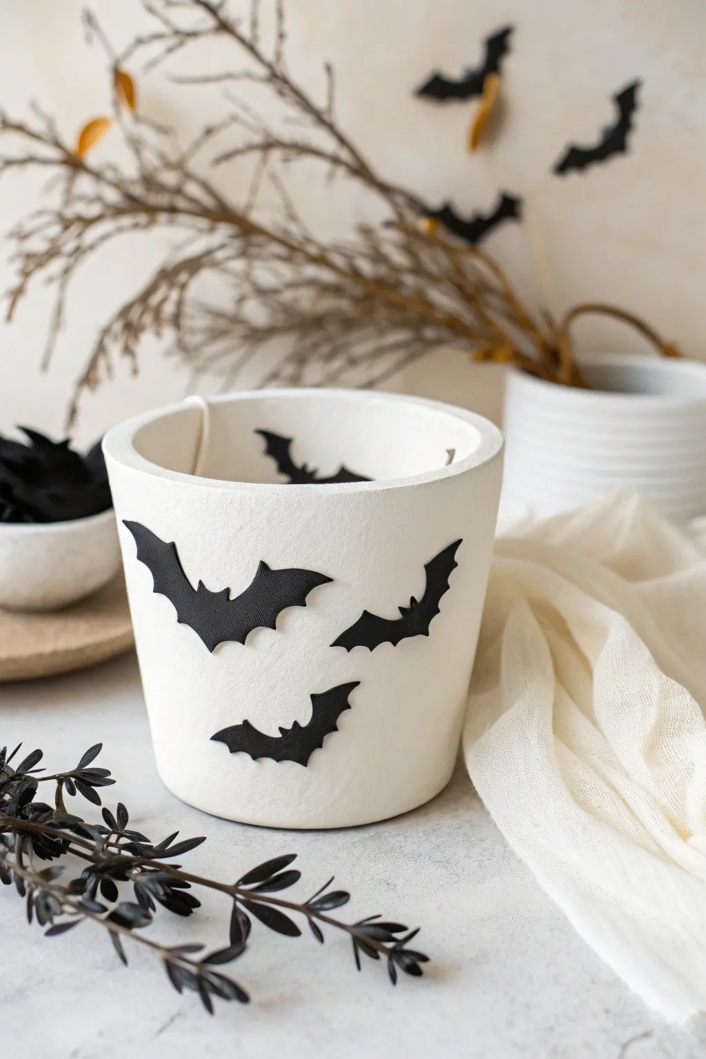 Elevate your Halloween decor with these chic batty planters, blending minimalist elegance with playful charm.