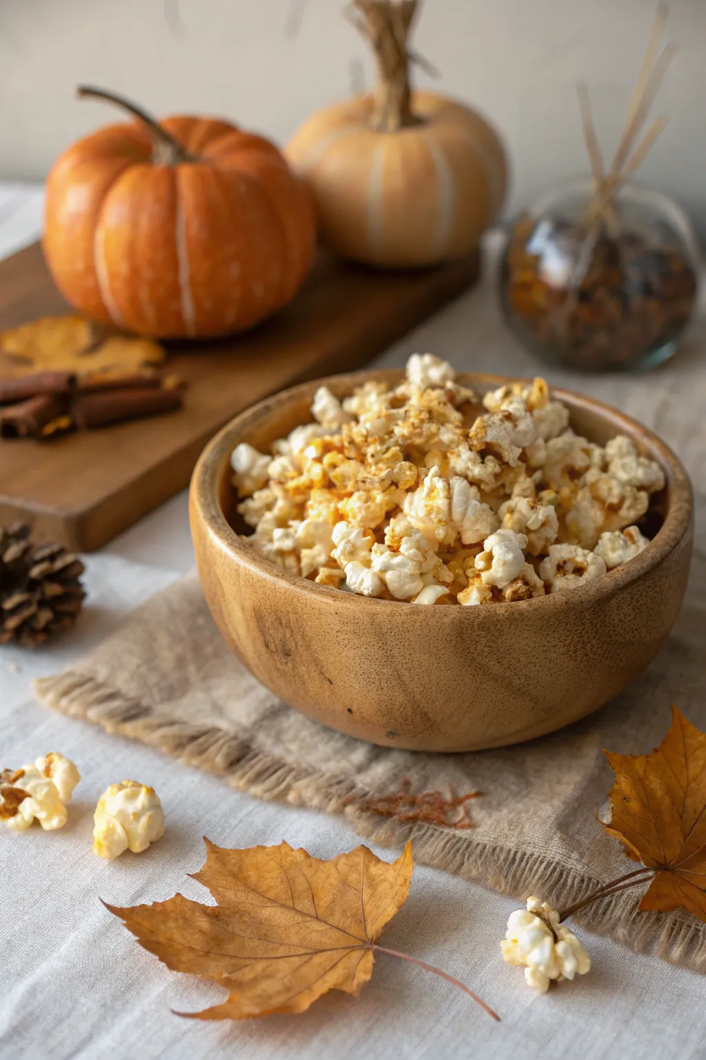 Cozy up with a bowl of pumpkin spice popcorn – the ultimate autumn treat!