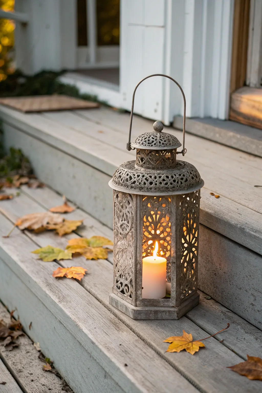 Illuminate your pathway with enchanting lanterns for a cozy Halloween welcome.