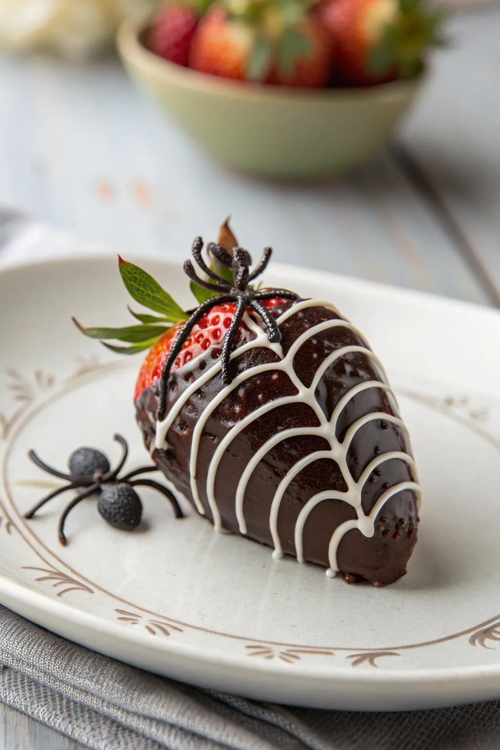 Enchantingly spooky: Spider Web Strawberry for a chic Halloween treat.