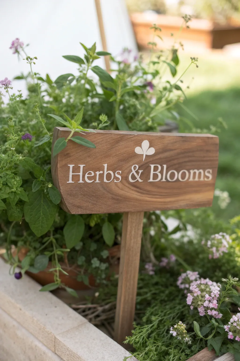 Add a touch of charm to your garden with a handmade 'Herbs & Blooms' sign, perfect for nature lovers and craft enthusiasts alike.
