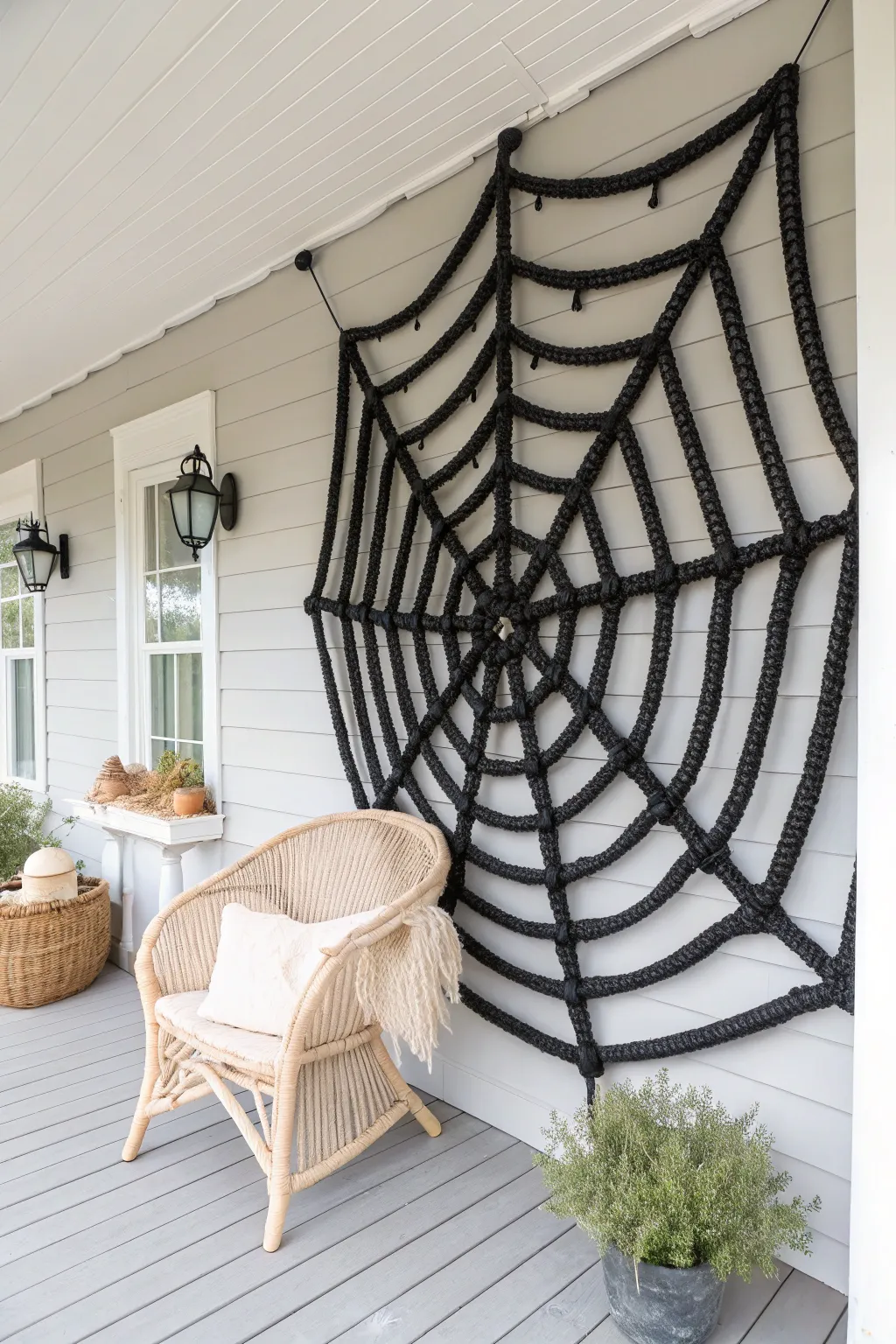 Crafted Elegance: A Giant Yarn Spider Web for a Chic Halloween Touch