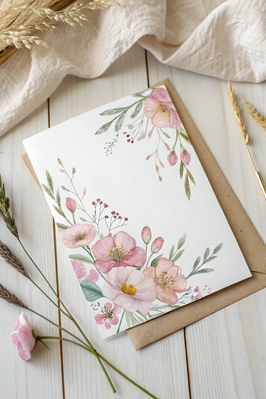 Invite with Elegance: Hand-painted floral watercolors for a touch of artistry.