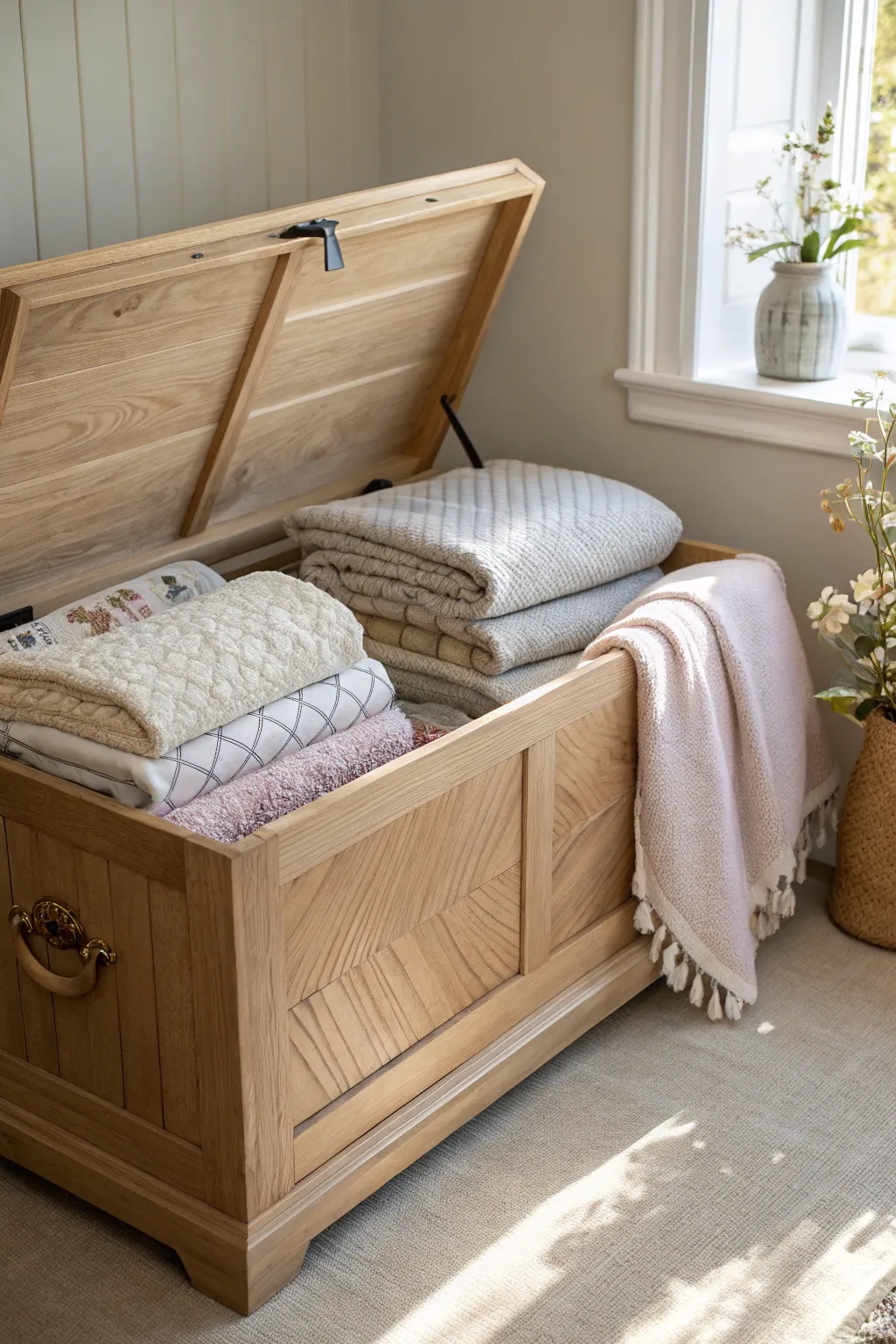 Discover warmth in simplicity: a cozy corner with quilts and blankets that whisper comfort.