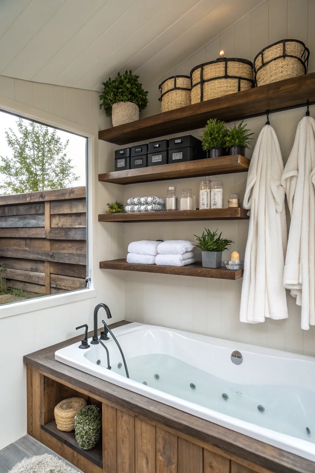 Elevate your hot tub shed with sleek shelving solutions for a clutter-free and stylish space.