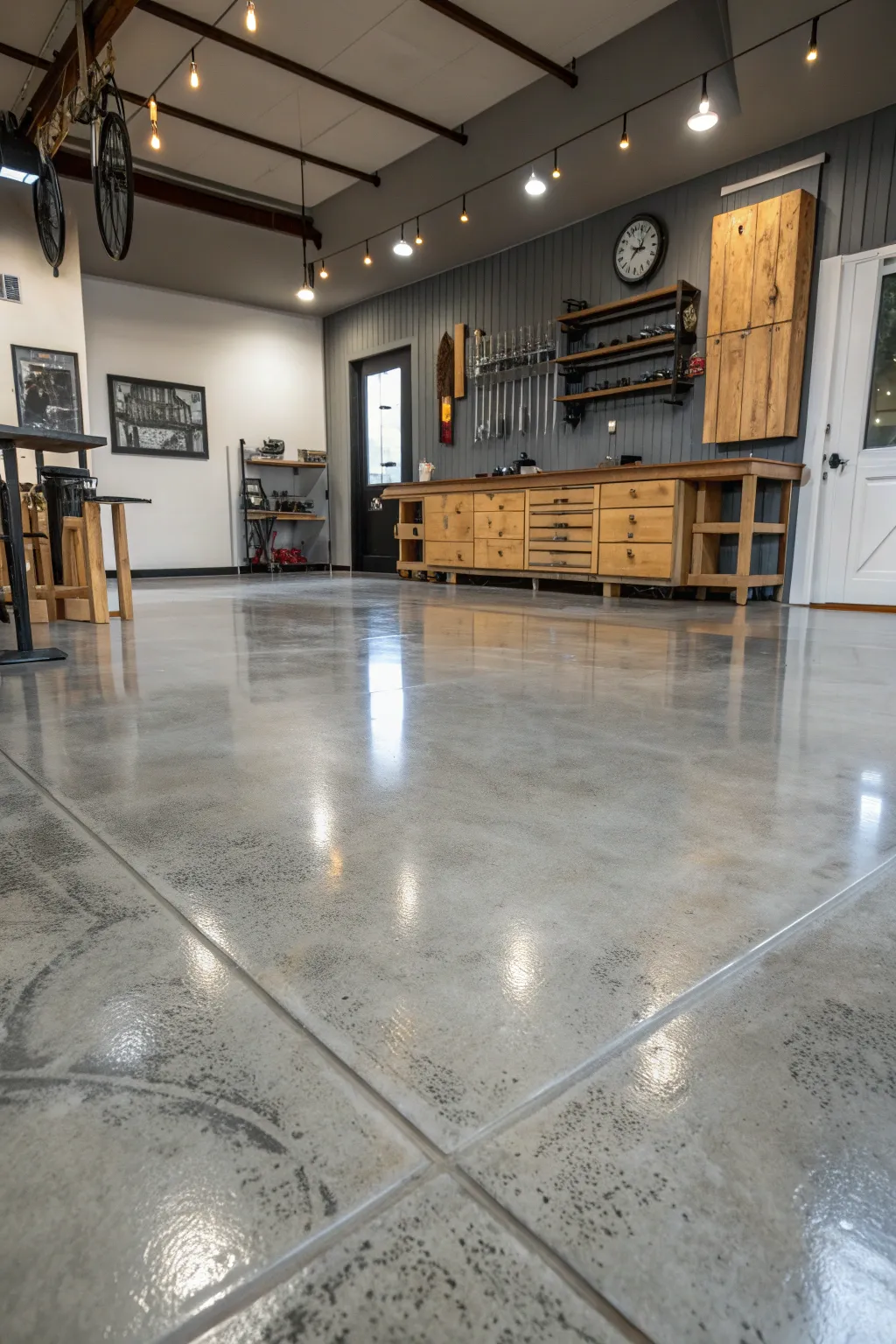 Revitalize your space with the sleek elegance of concrete overlays – a modern twist for any workshop.
