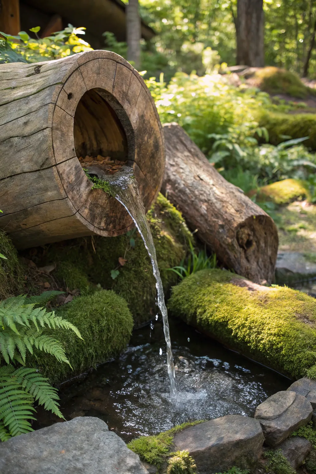 Transform your backyard into a peaceful retreat with this stunning hollowed log garden fountain.