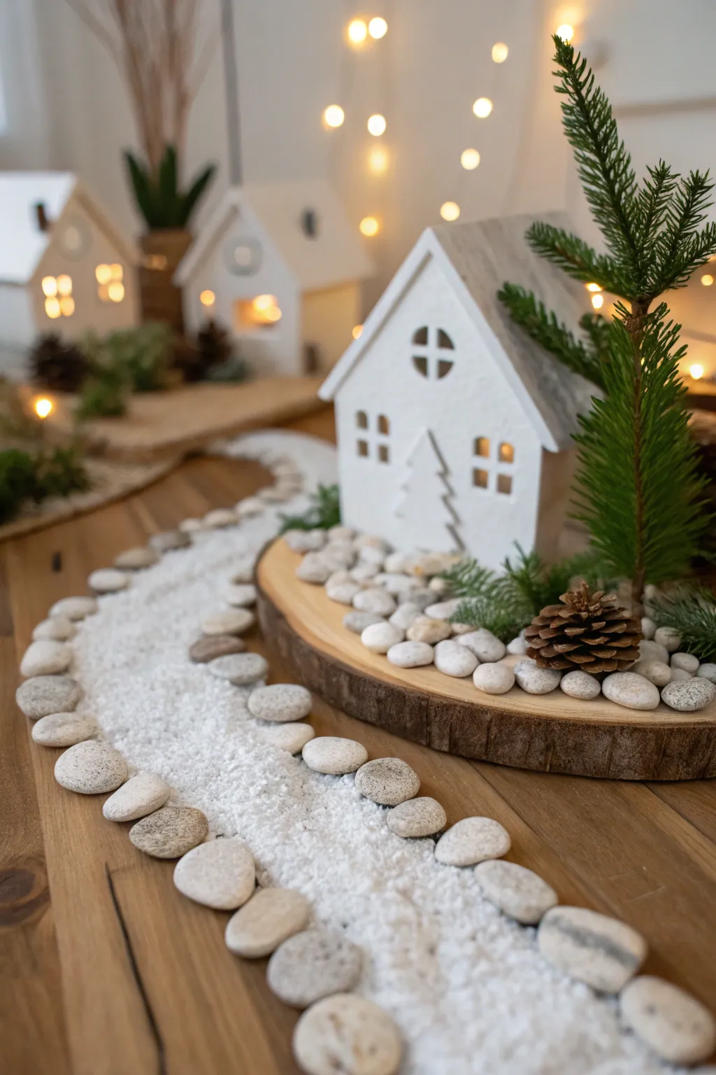 Invite charm into your holiday decor with a beautifully crafted pebble pathway in your Christmas village. 🌿✨ #ScandinavianChristmas #BohoMinimalism