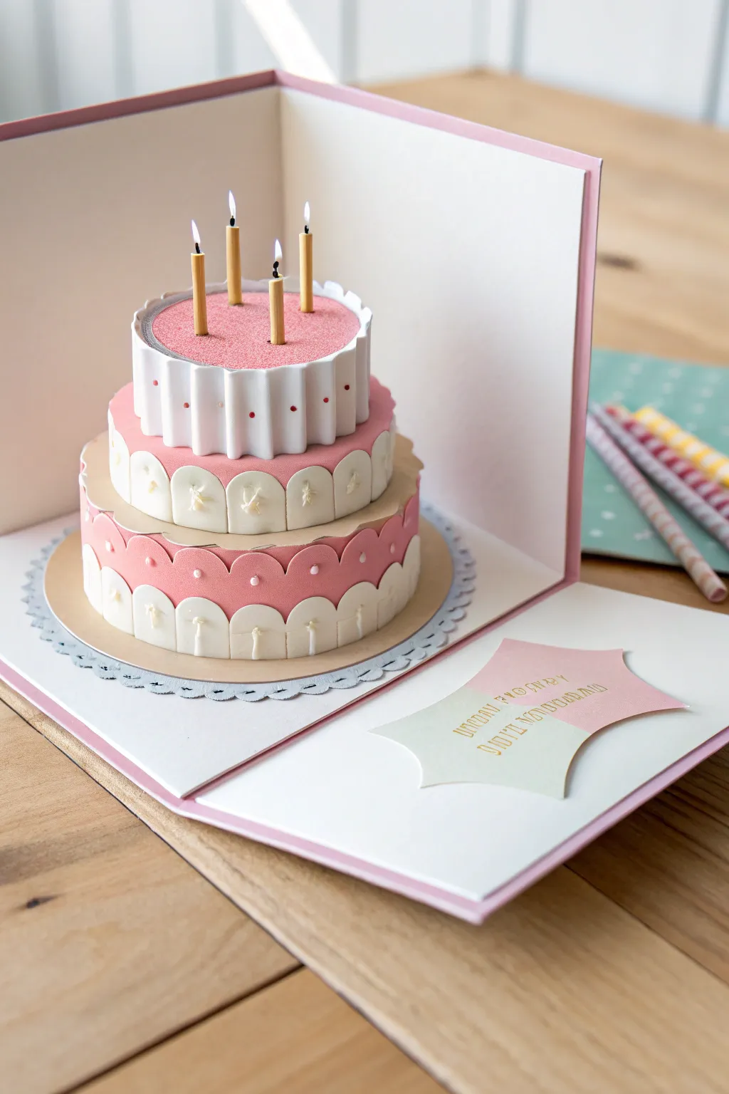 Celebrate in style with a handcrafted pop-up cake card, where simplicity meets creativity.