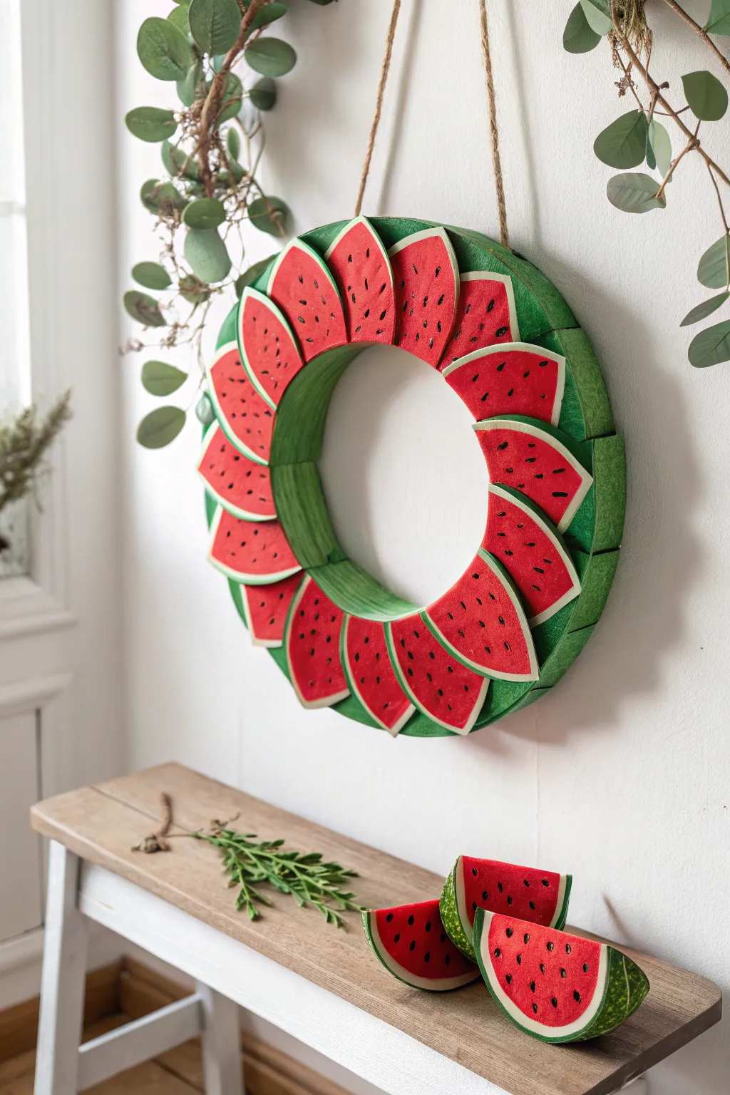 Embrace summer vibes with this charming Watermelon Slice Wreath – a perfect blend of simplicity and natural beauty!
