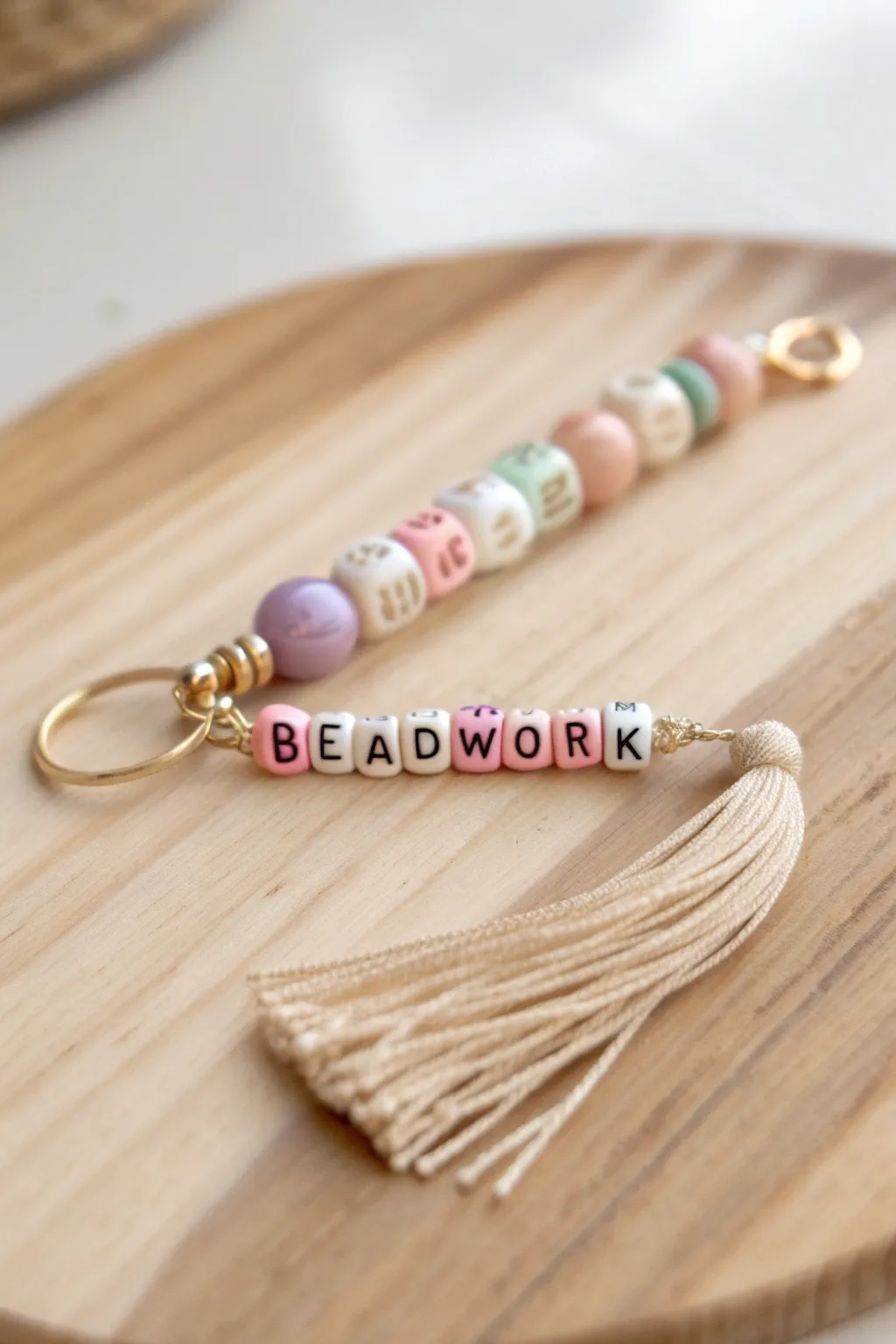 Craft your own personalized bead keychain, a perfect blend of simplicity and elegance. 🌿✨