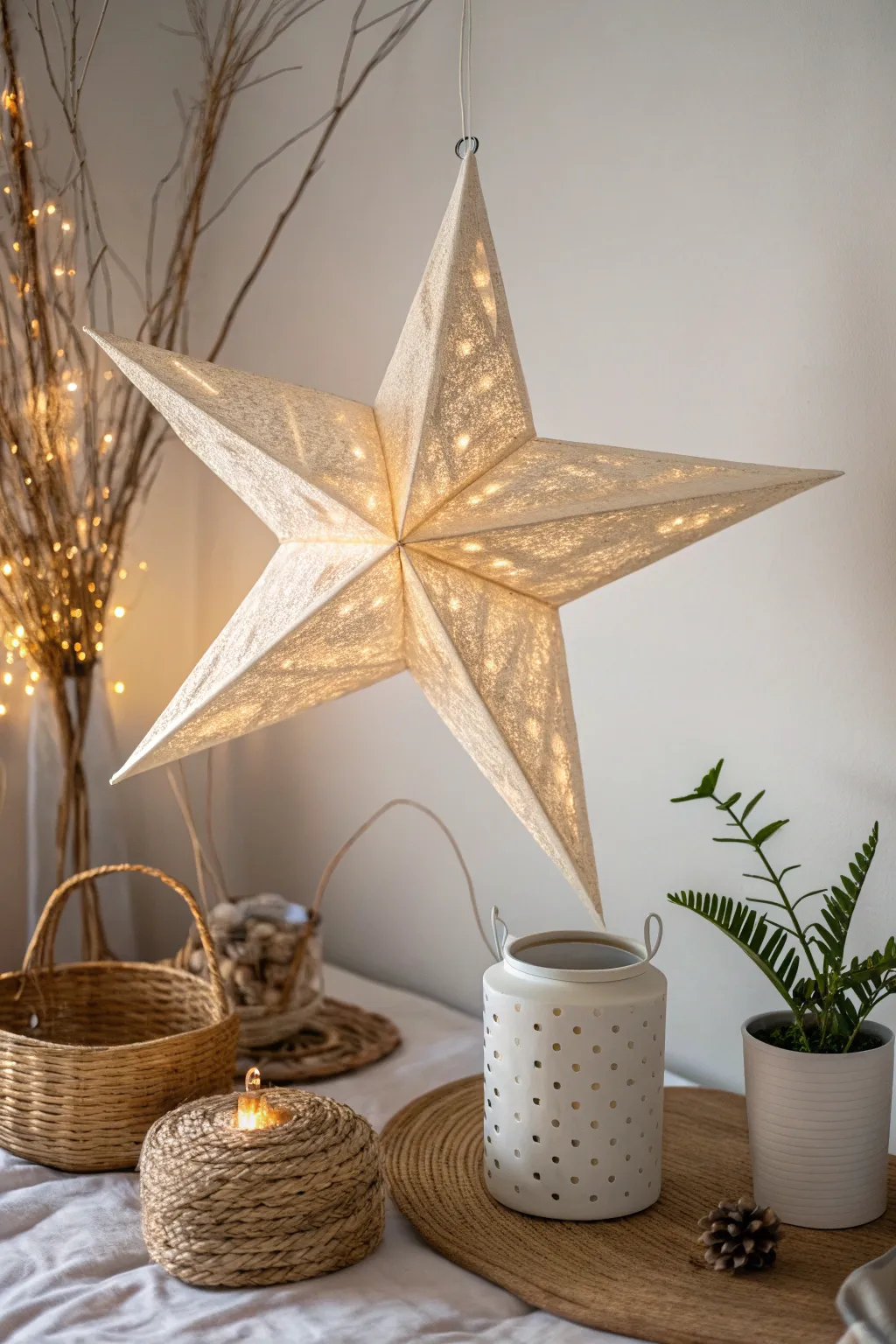 Illuminate your space with the natural beauty of handcrafted paper star lanterns.
