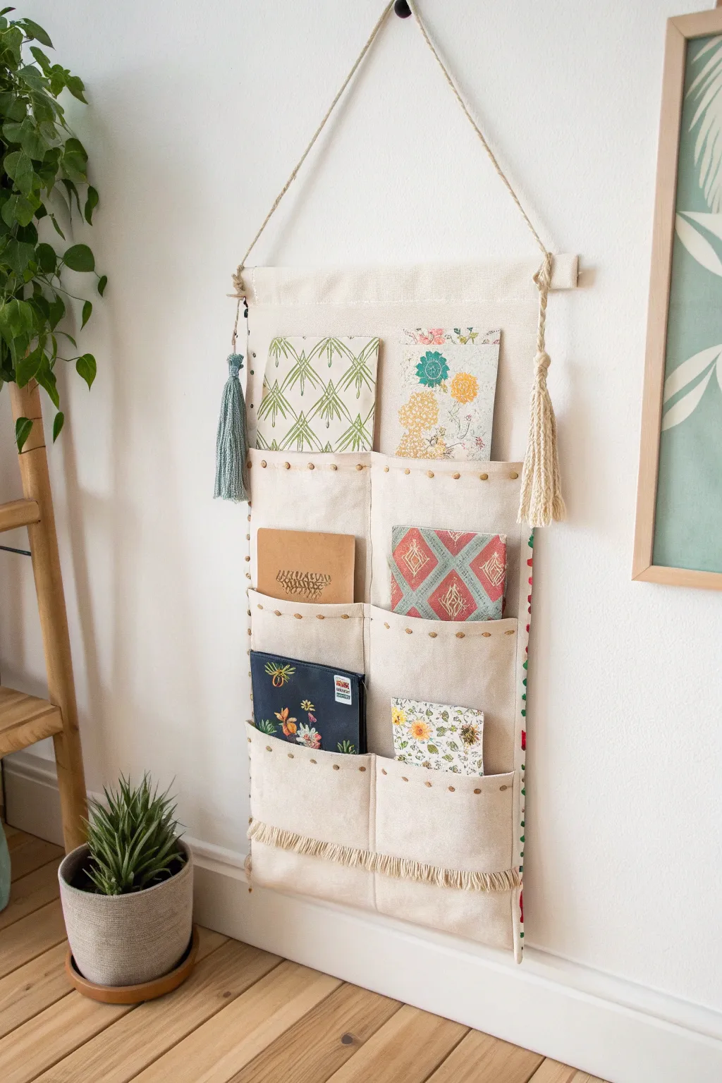 Elevate your crafting space with a chic and functional DIY hanging organizer for your scrapbook paper!