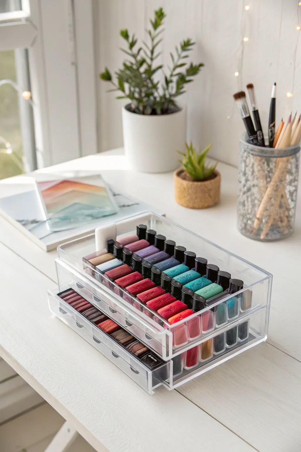 Transform your art space with chic, clear organizers that blend Scandinavian minimalism with boho charm.