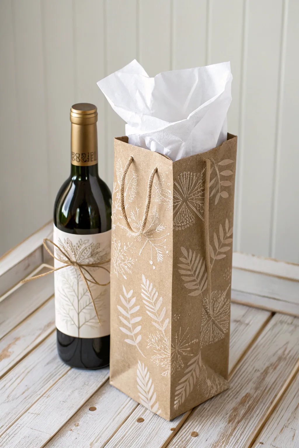 Effortless elegance with a twist of craft: the perfect wine gift wrap for the minimalist at heart.