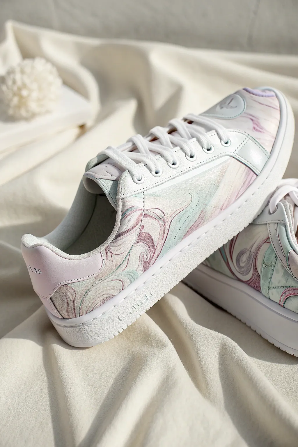 Step into artistry with bespoke hydro dipped sneakers that blend minimalist charm with a splash of color.