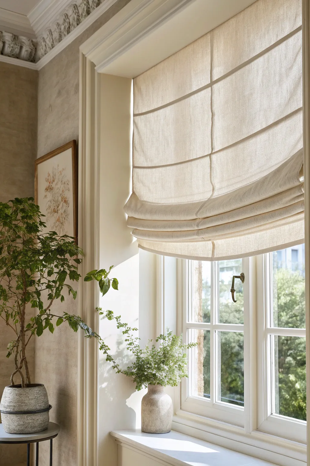 Transform your space with the tailored elegance of Roman shades.