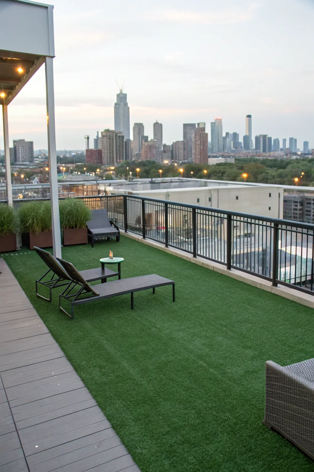 Artificial grass provides a maintenance-free green space.