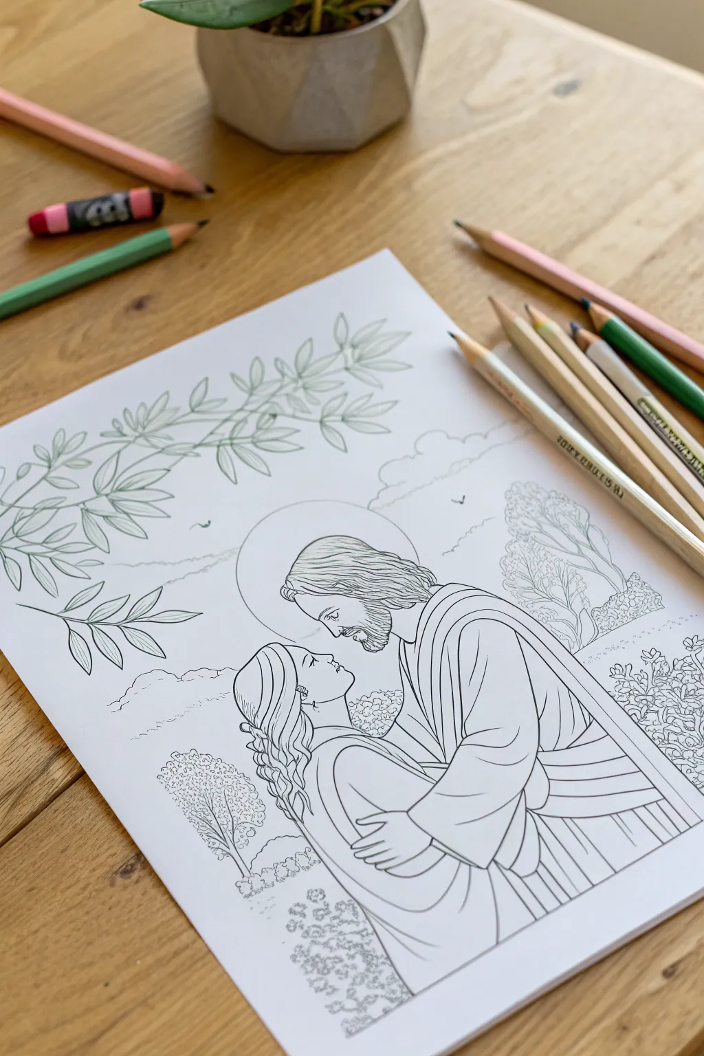 Unwind with serene simplicity: Dive into the story of Jacob and Esau with our minimalist coloring pages.