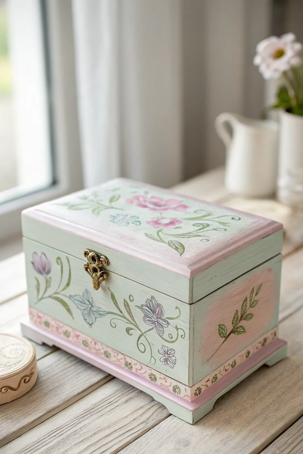 Transform your jewelry box into a whimsical masterpiece with soft pastel chalk paint. Step into a dreamy, vintage-inspired world!