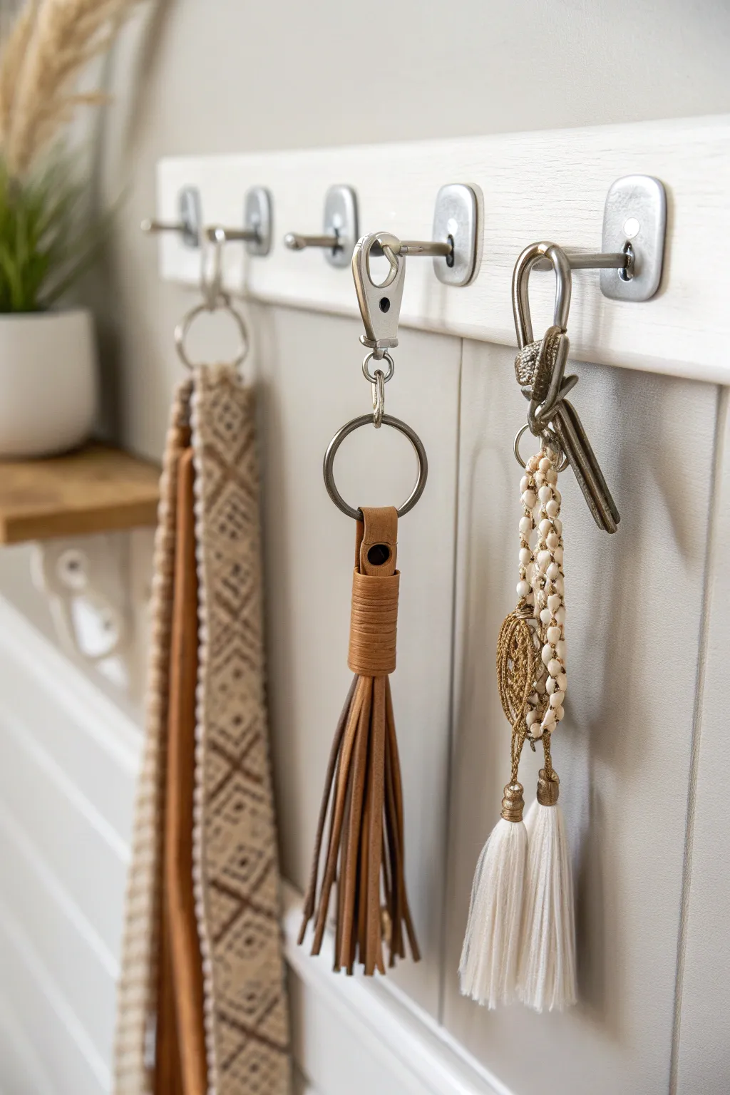 Transform your space with a minimalist ledge wall that beautifully showcases your keychain collection.