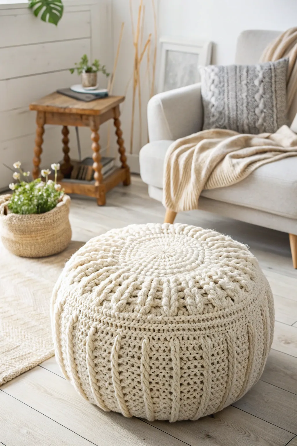 Elevate your space with the warmth and style of a DIY knit pouf, perfect for cozy nights in.
