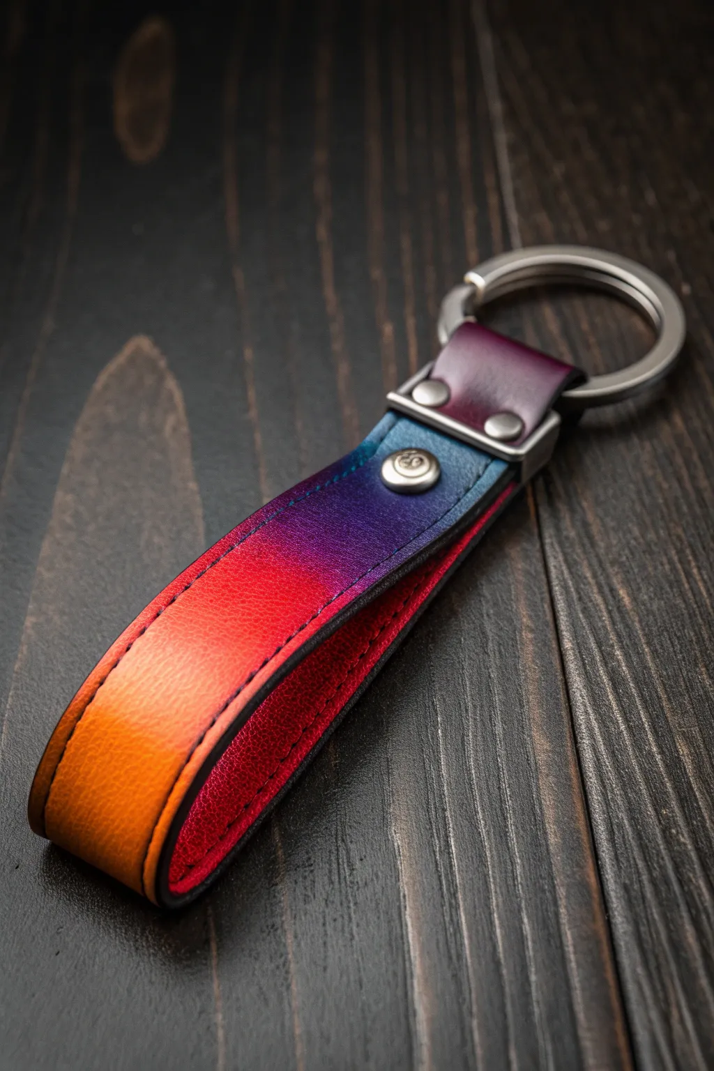 Add a splash of color to your everyday essentials with this stunning rainbow leather keychain.