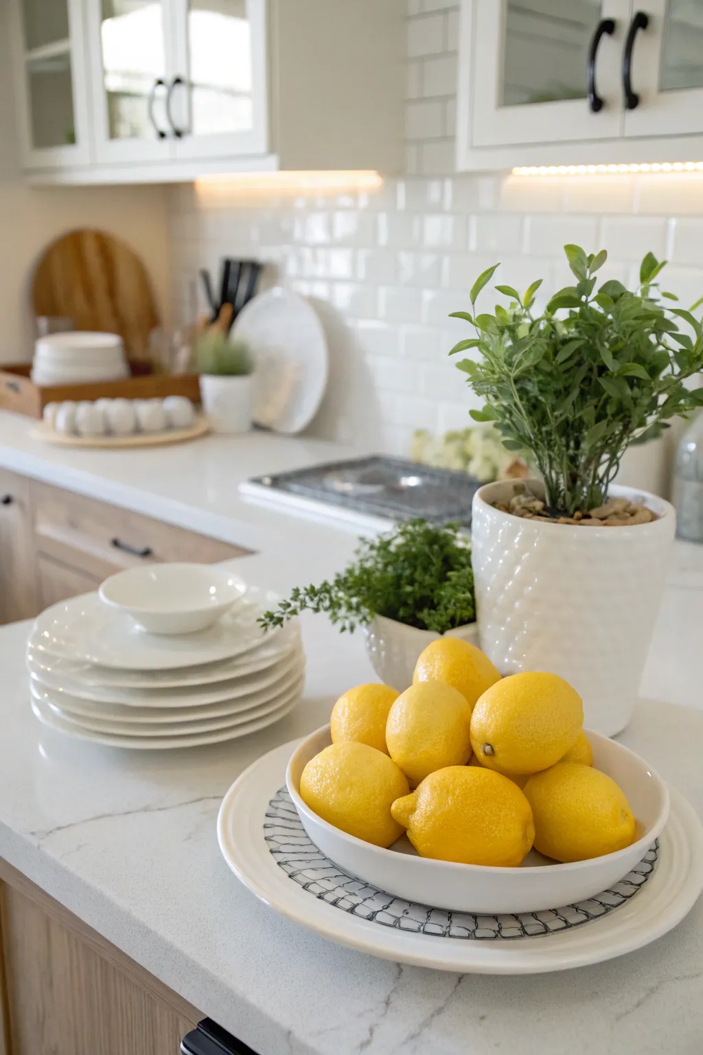 A simple lemon vignette keeps your kitchen looking fresh and inviting.