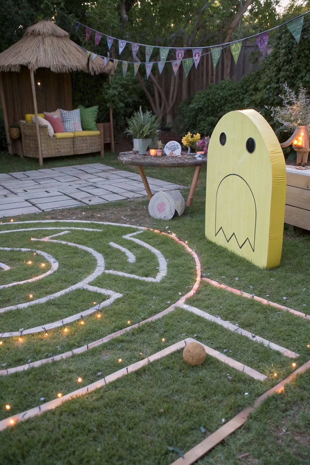 Step into a whimsical world of life-size Pac-Man with this enchanting glow stick maze!