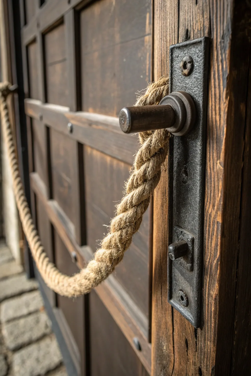 Innovative security with a rustic twist: The rope and handle technique.