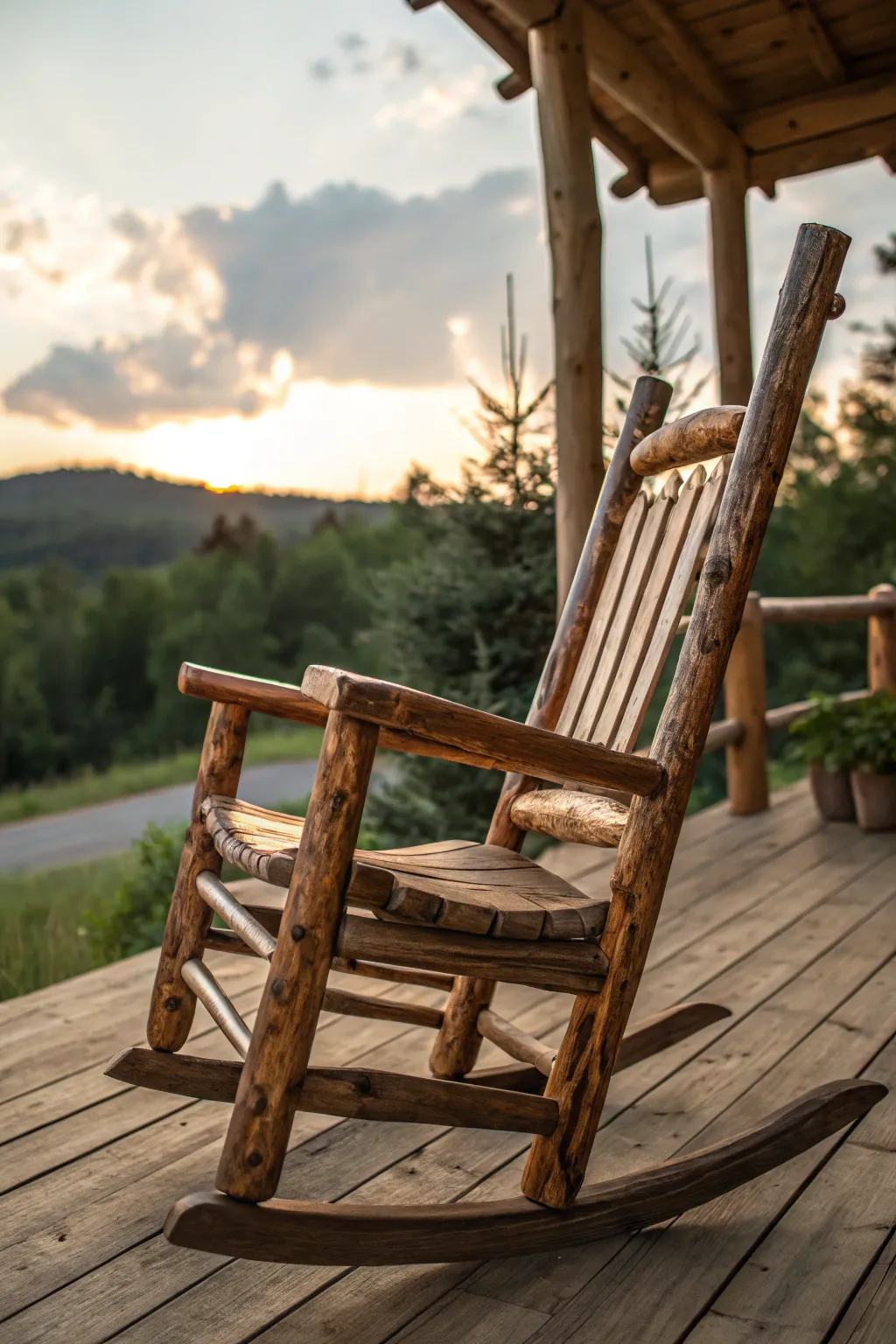 Experience the art of relaxation with a handcrafted log rocking chair, where nature meets comfort.