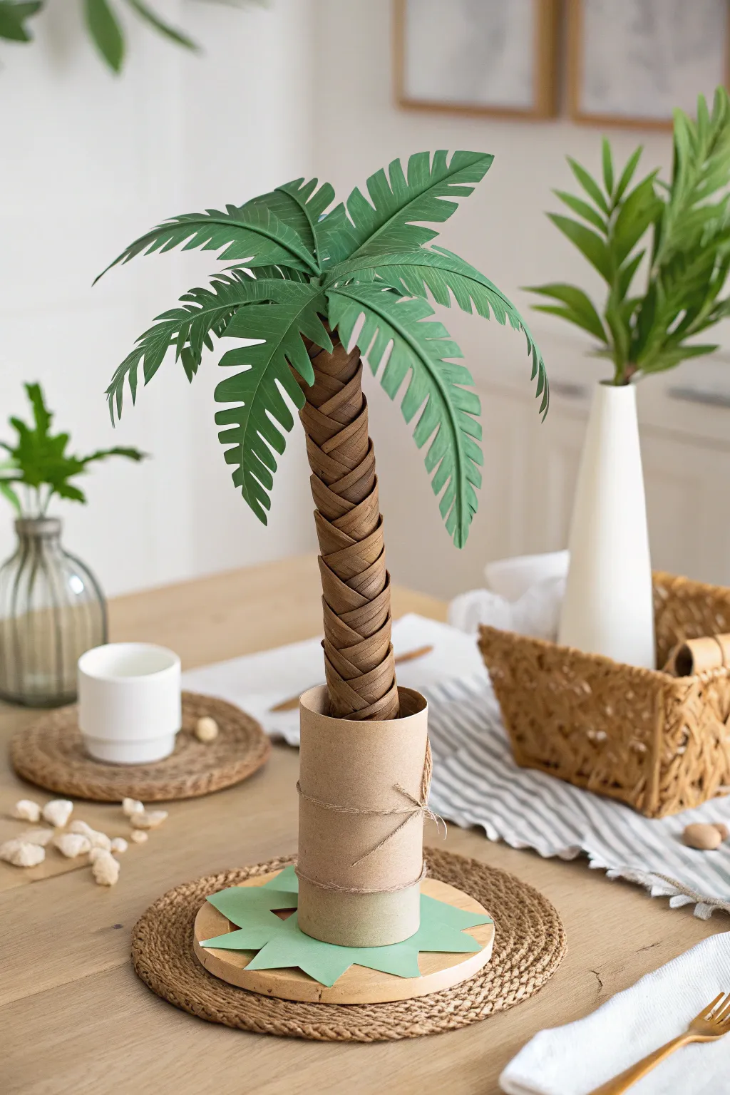 Craft your own tropical oasis with these charming palm tree centerpieces!