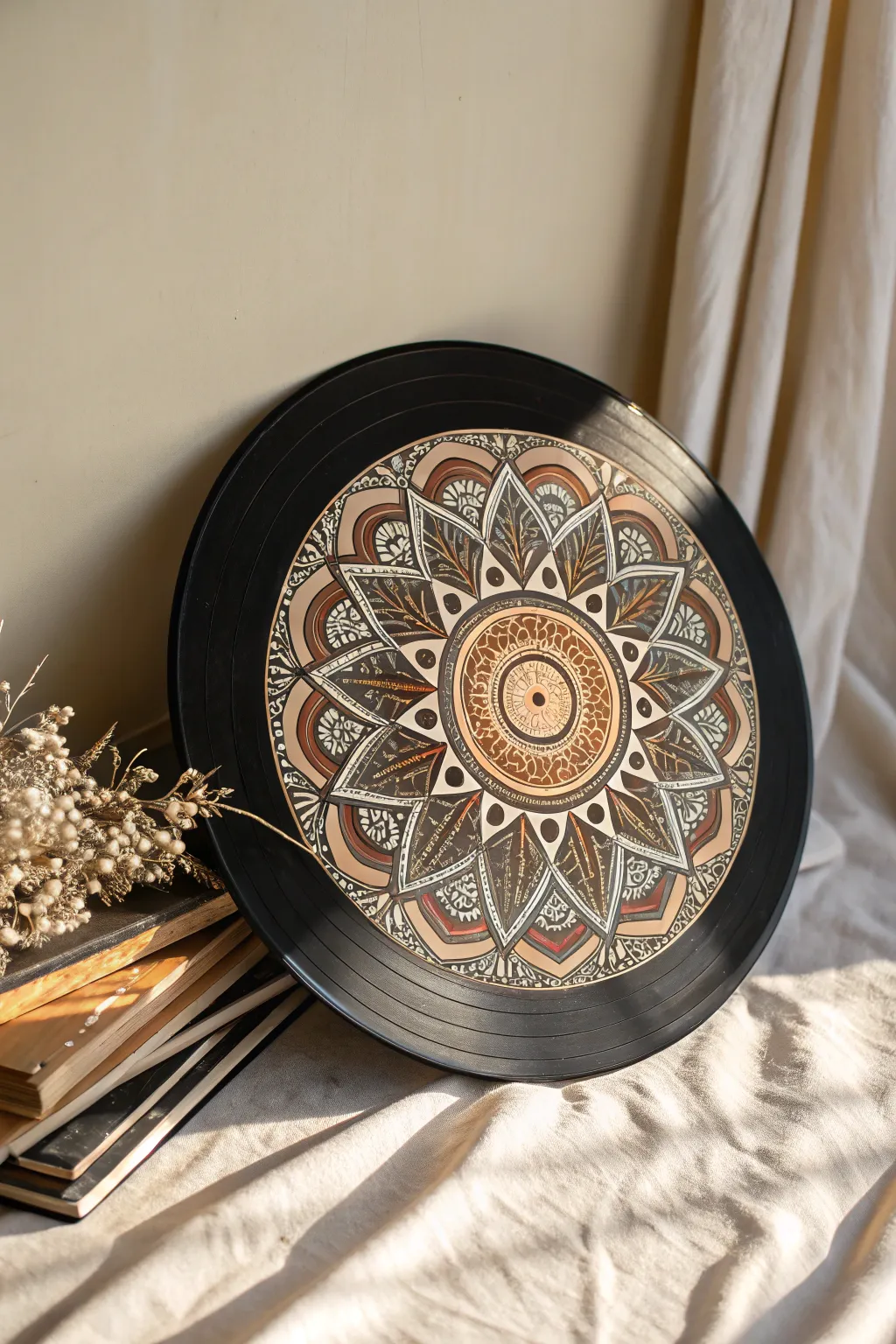 Breathe new life into old vinyl with stunning mandala art. A perfect blend of simplicity and bohemian flair.