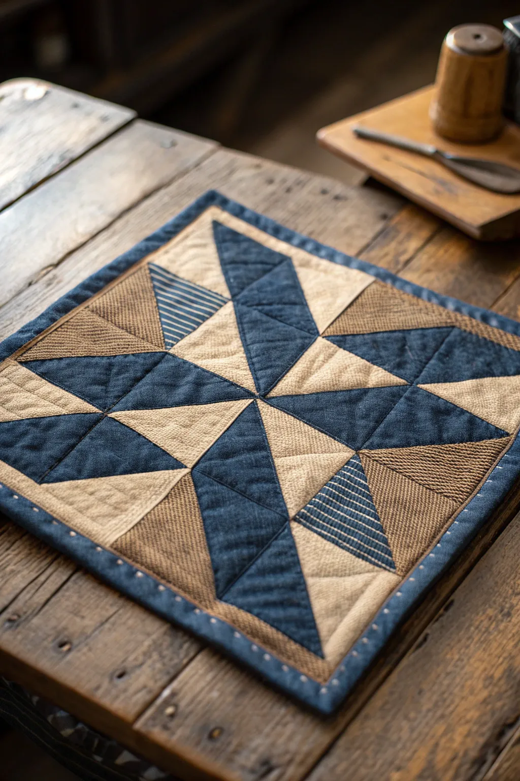 Embrace the rugged elegance of denim and canvas in your quilt designs.