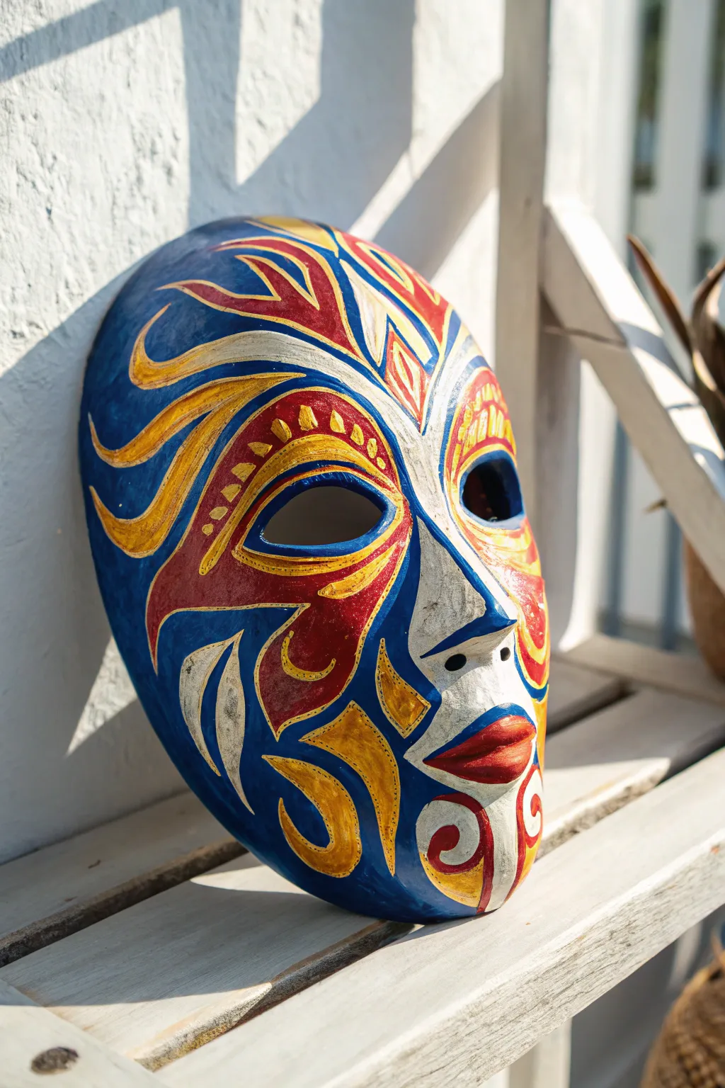 Unleash your creativity with this stunning abstract expressionist mask, where bold colors and fluid designs speak volumes.